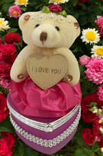 I Love You Bear With Heart Shaped Jewelry Gift Box Dark Pink/Purple
