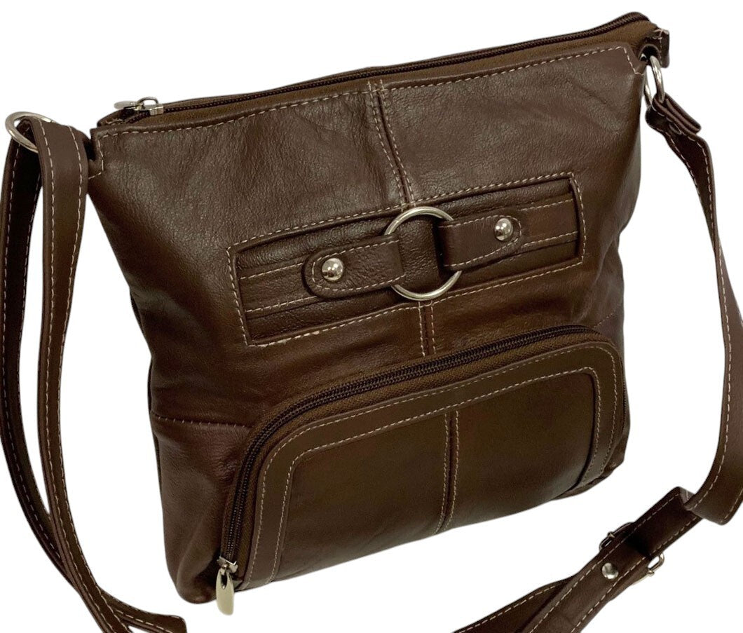 BROWN WOMEN MEDIUM COWHIDE LEATHER CROSS BODY SHOULDER BAG HANDBAG PURSE HOBO