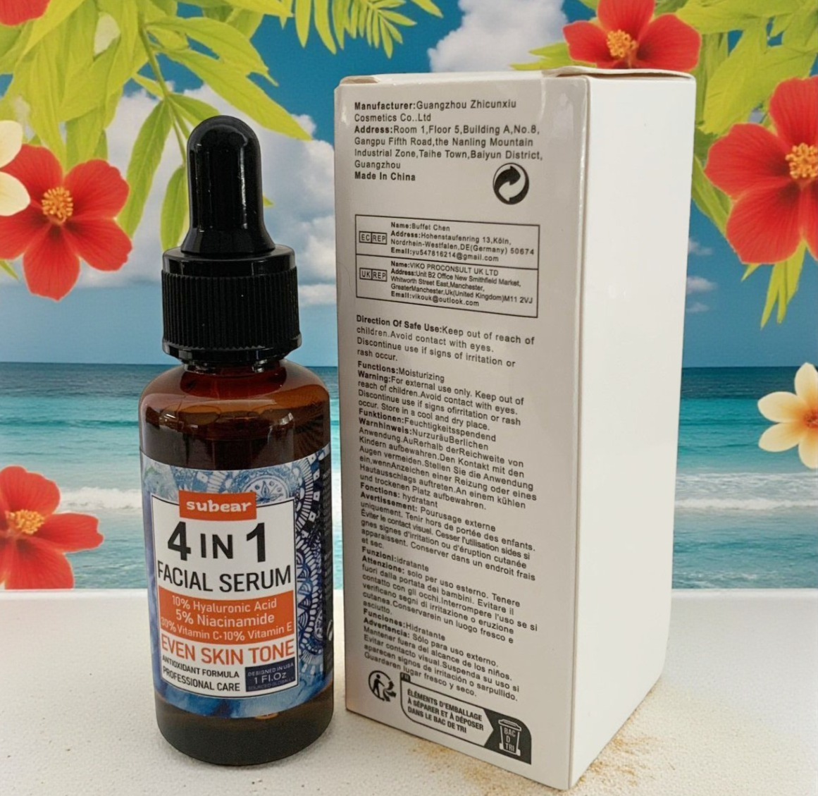 4 IN 1 FACIAL SERUM 30% Vitamin C Hyaluronic Acid Niacinamide Vitamin E 30ml/1oz