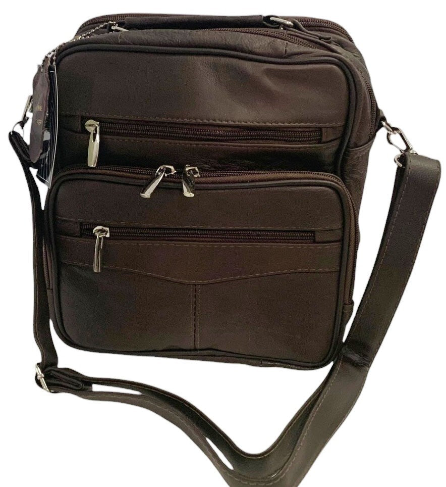 Brown Large Cowhide Leather Messenger Crossbody Shoulder Bag Satchel for Men