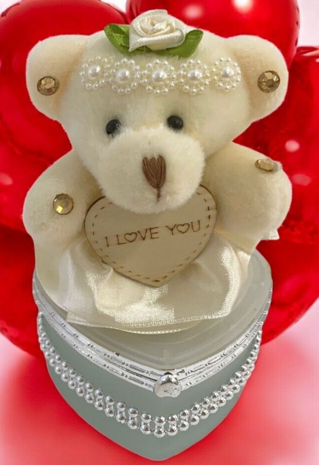 I Love You Bear With Heart Shaped Jewelry Gift Box White