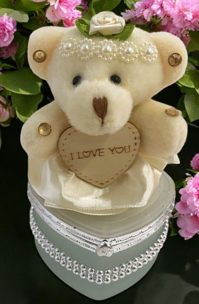 I Love You Bear With Heart Shaped Jewelry Gift Box White