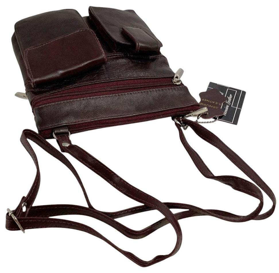 BURGUNDY Cowhide Leather Crossbody Shoulder Bag  Organizer Handbag for Women