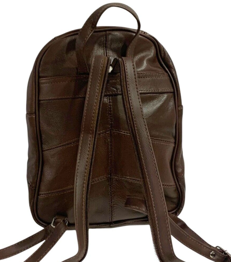 BROWN COWHIDE LEATHER UNISEX  BACKPACK SHOULDER BAG TRAVEL ORGANIZER
