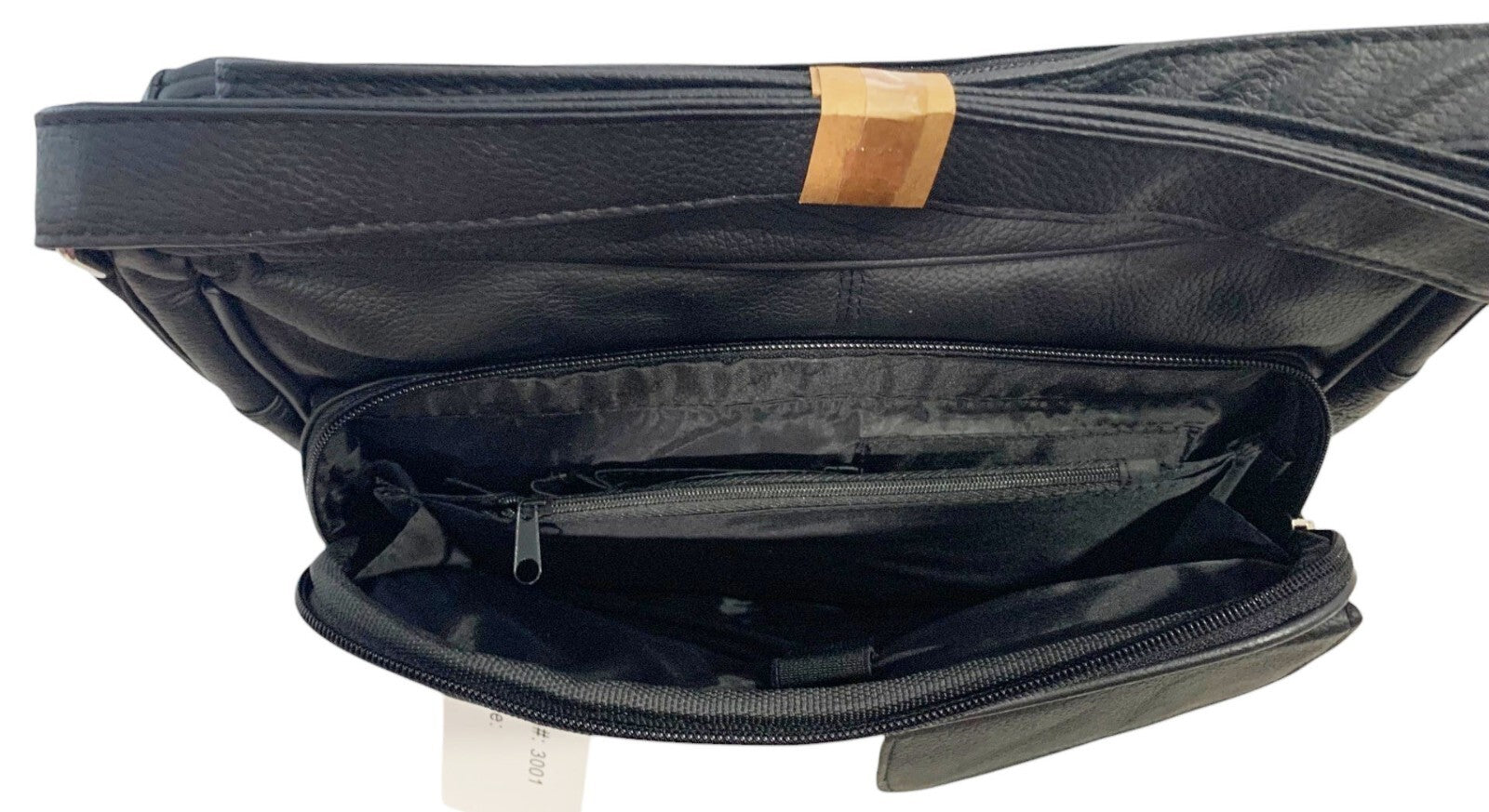 BLACK Leather Organizer Purse Shoulder Bag Multiple Pockets Cross Body Handbag
