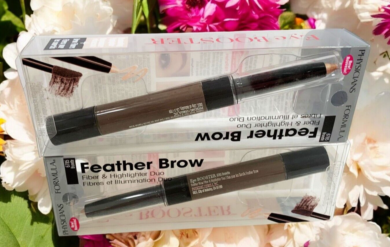 2 Physicians Formula Feather Brow 6785 BRUNETTE Fiber & Highlighter 2-in-1 Duo