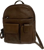 BROWN COWHIDE LEATHER UNISEX  BACKPACK SHOULDER BAG TRAVEL ORGANIZER