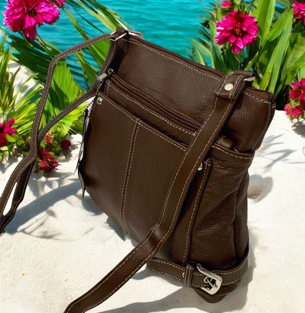 BROWN WOMEN MEDIUM COWHIDE LEATHER CROSS BODY SHOULDER BAG HANDBAG PURSE HOBO
