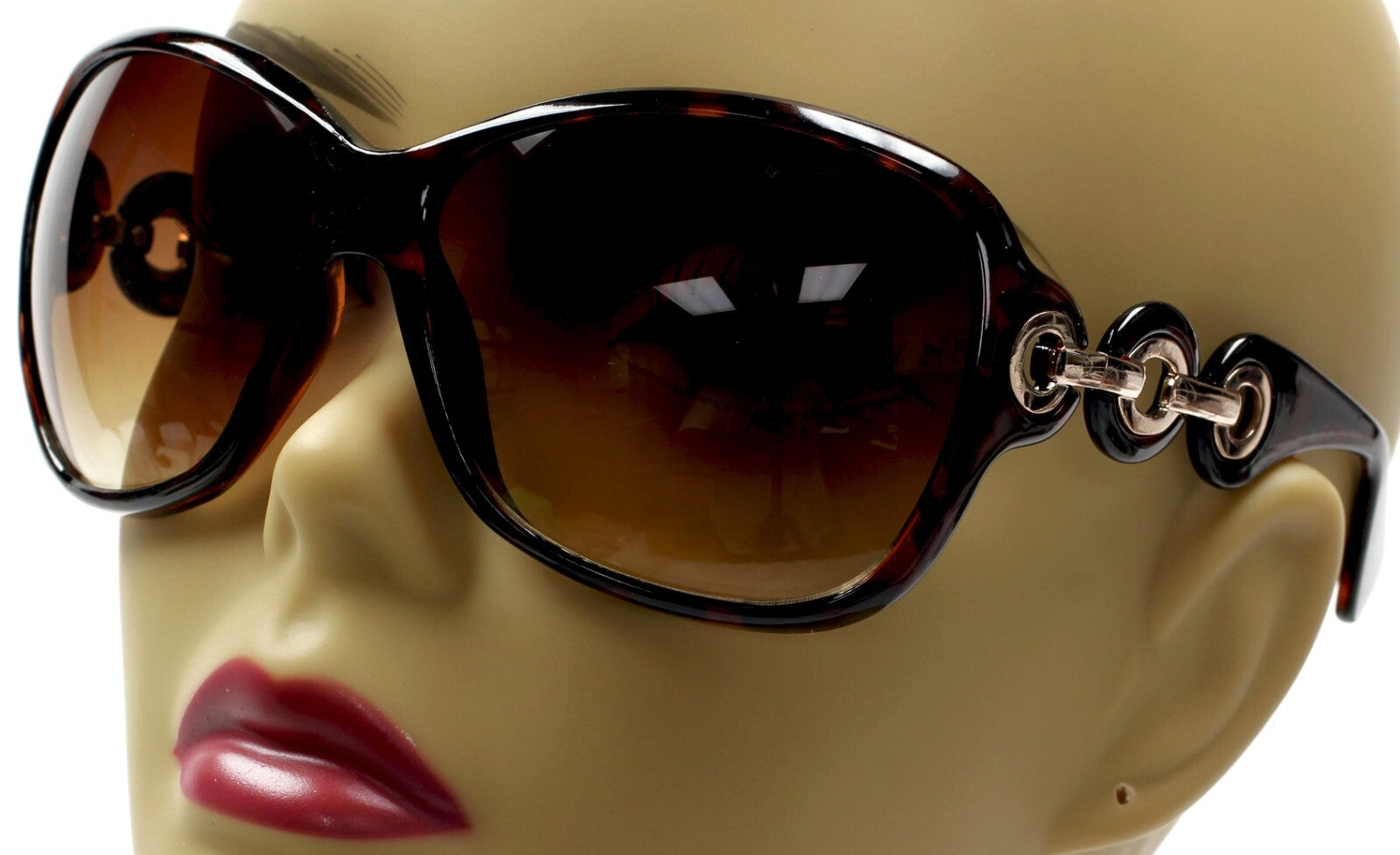 WOMEN BROWN WRAP AROUND OVERSIZED SUNGLASSES FASHION SHADES CHAIN NEW