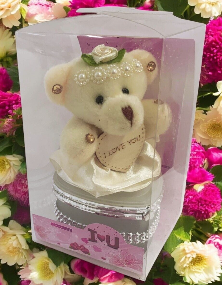 I Love You Bear With Heart Shaped Jewelry Gift Box White
