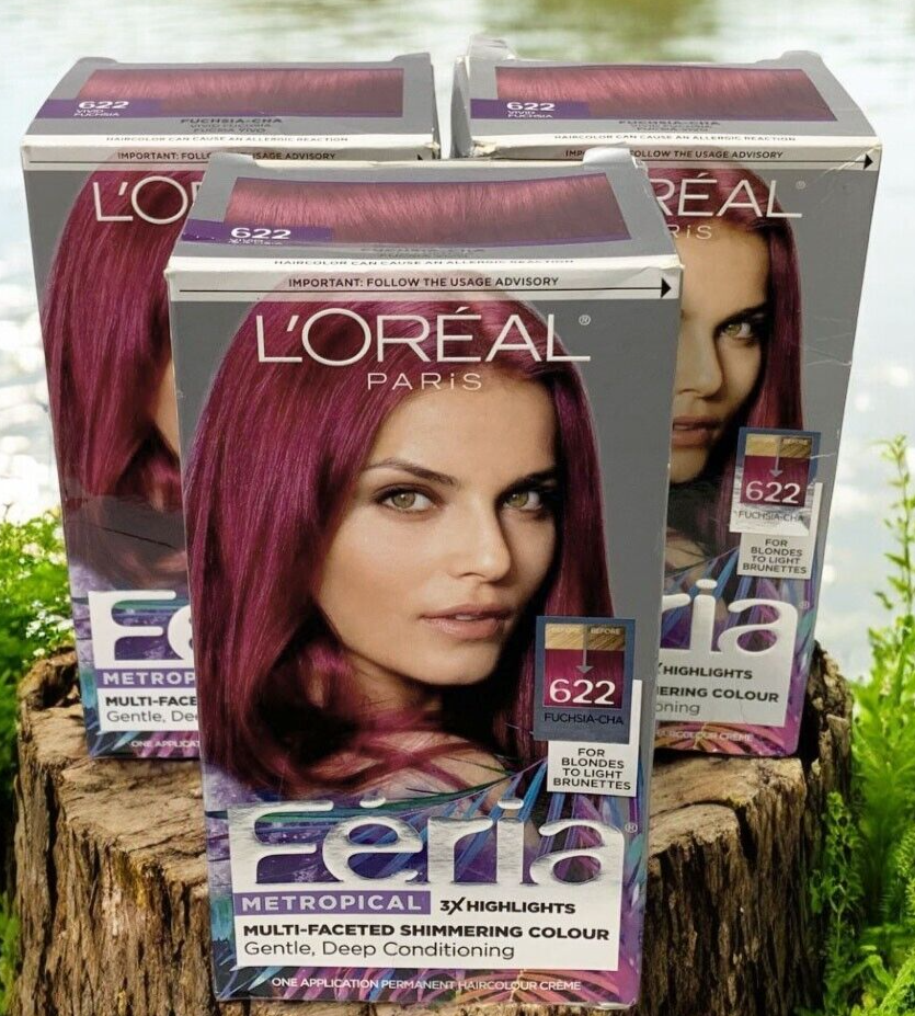 3-L'Oreal Paris Feria Metropical Shimmering Hair Color Dye Gel, 622 Fuchsia-Cha