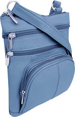 New BLUE Leathers Crossbody Zippered Purse Bag 5 Pockets, Adjustable Strap