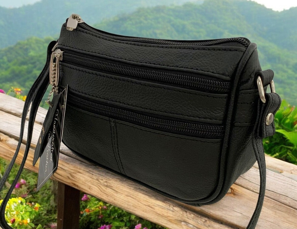 Black Soft Cowhide Leather Small Handbag Crossbody Shoulder Bag  Purse for Women