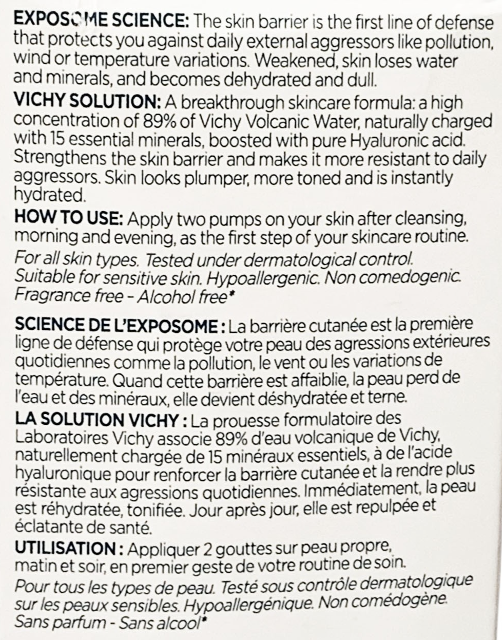Vichy Mineral 89 Skin Fortifying Daily Booster  1.69oz Hyaluronic Acid EXP 09/28