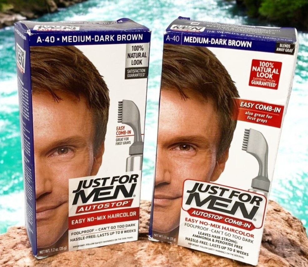 2-Just For Men Autostop Comb-In Easy No-Mix Haircolor A-40 Medium Dark Brown