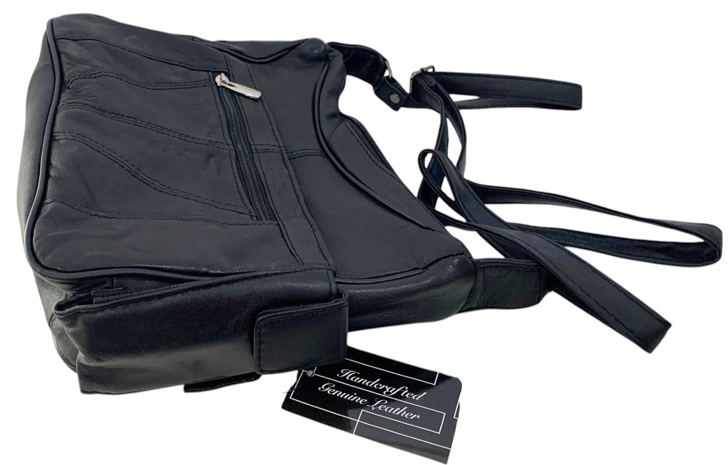 BLACK Leather Organizer Purse Shoulder Bag Multiple Pockets Cross Body Handbag