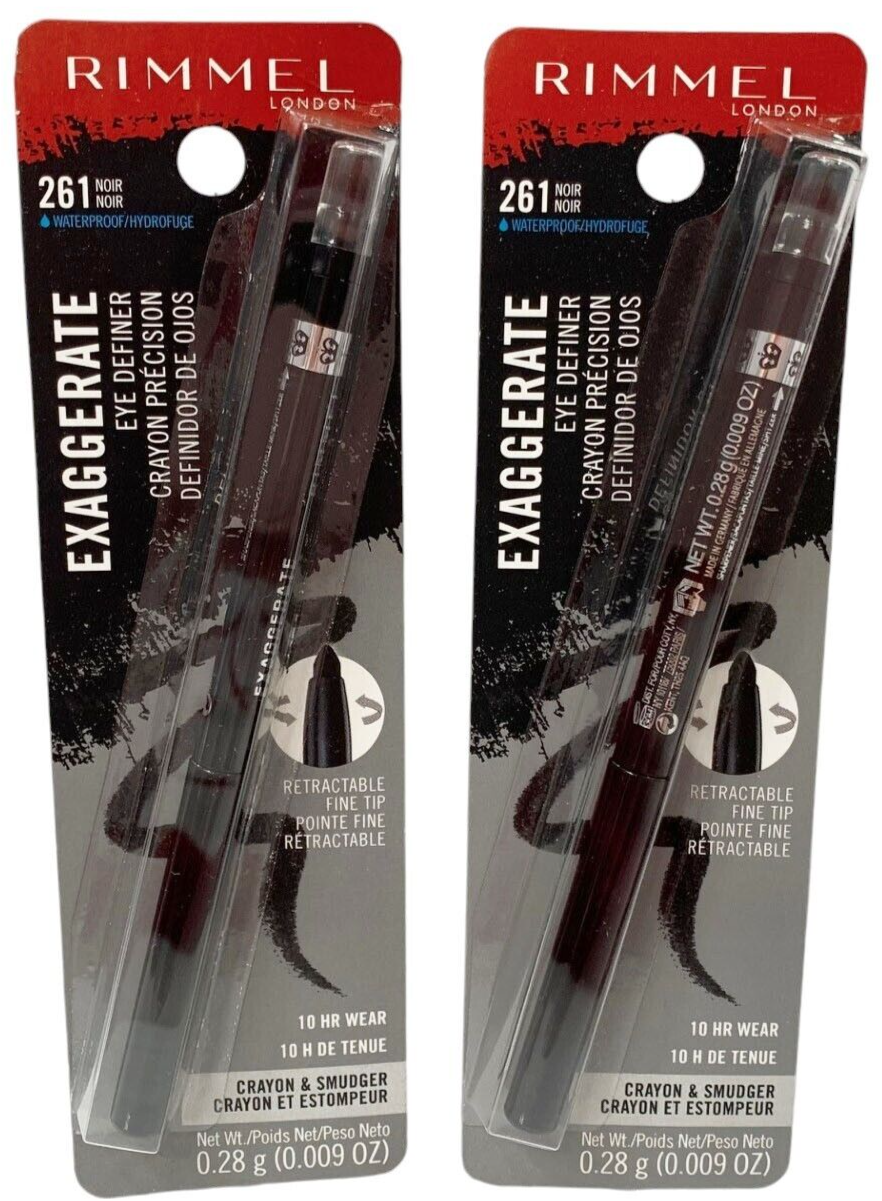 2-Rimmel Exaggerate Waterproof 10 Hr Eye Definer -261 Black 0.28g/0.1oz New