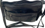 BLACK Leather Organizer Purse Shoulder Bag Multiple Pockets Cross Body Handbag