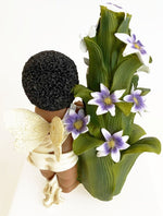 AFRICAN AMERICAN FAIRY ANGEL BABY BOY /GIRL FIGURINE WITH FLOWERS/ BIRD 12.25"
