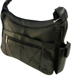 BLACK Leather Organizer Purse Shoulder Bag Multiple Pockets Cross Body Handbag