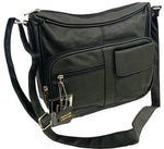 BLACK Leather Organizer Purse Shoulder Bag Multiple Pockets Cross Body Handbag