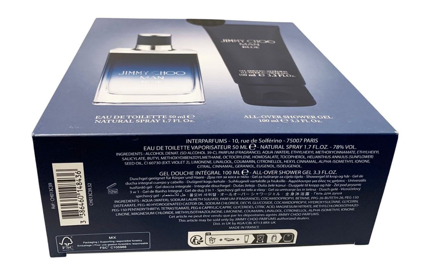 JIMMY CHOO BLUE MEN 2PC GIFT SET-1.7oz  EDT+3.4OZ SHOWER GEL NEW MADE IN FRANCE