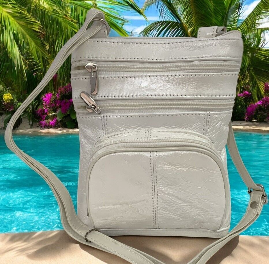 New WHITE Small Leathers Crossbody Messenger Purse Bag  Adjustable Strap