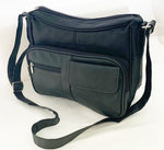 BLACK Leather Organizer Purse Shoulder Bag Multiple Pockets Cross Body Handbag