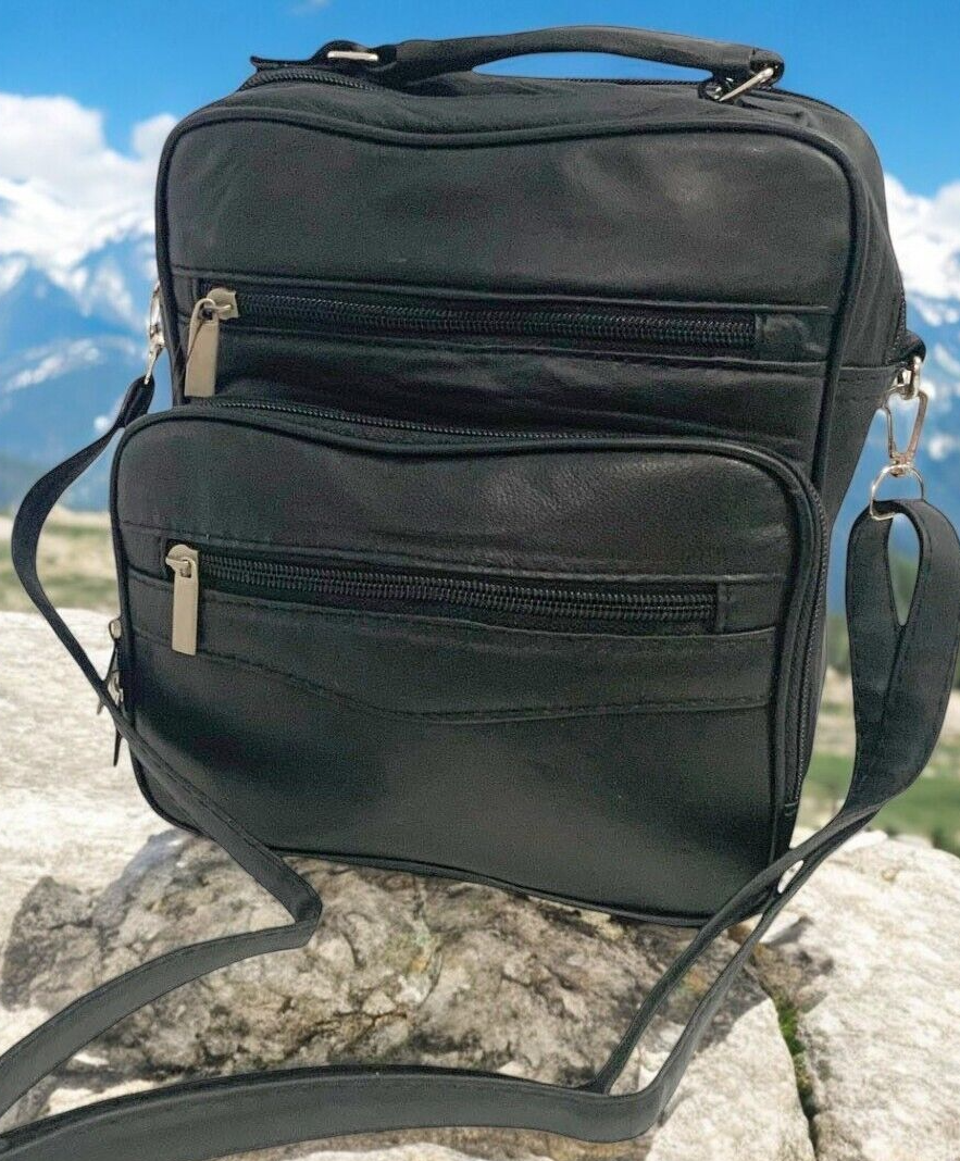 Black Large Leather Messenger Crossbody Shoulder Bag Handbag Satchel for Men