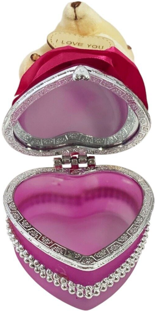 I Love You Bear With Heart Shaped Jewelry Gift Boxes SET OF 2 Pink & Fuchsia