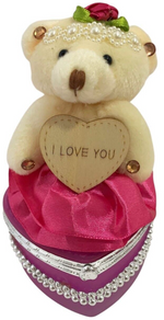 I Love You Bear With Heart Shaped Jewelry Gift Boxes SET OF 2 White and Fuchsia