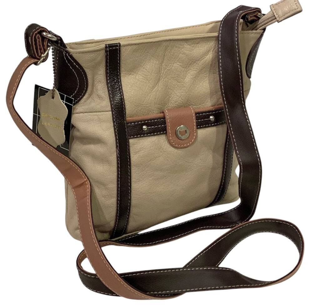IVORY WOMENS MEDIUM COWHIDE LEATHER CROSS BODY SHOULDER MESSENGER BAG HANDBAG