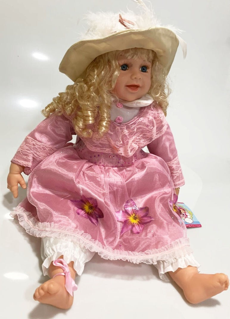 NEW VINYL CLAIR PLAY DOLL BLOND HAIR BLUE EYES  22" PINK/WITE  WINTER OUTFIT