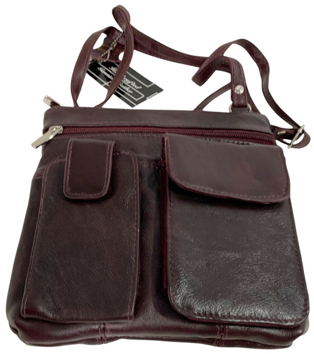 BURGUNDY Cowhide Leather Crossbody Shoulder Bag  Organizer Handbag for Women
