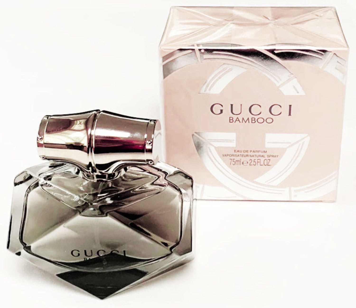 Gucci Bamboo perfume bottle and packaging on a white background