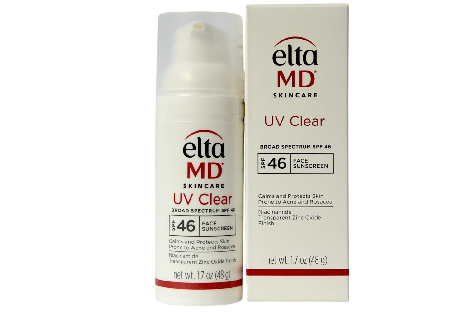 Elta MD UV Clear sunscreen bottle and packaging on a white background