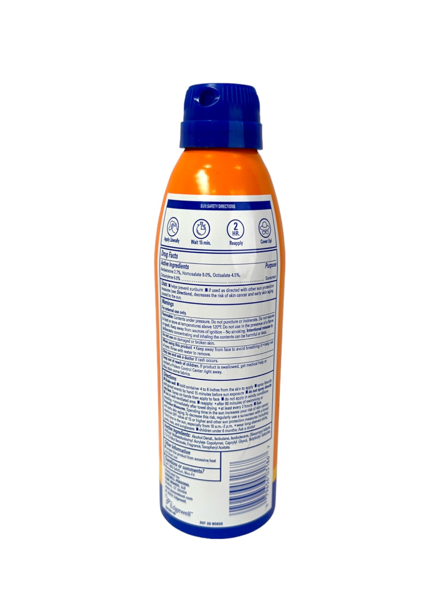 Orange spray bottle with blue cap on a white background