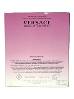 Versace Bright Crystal eau de toilette packaging with pink background and white text.
