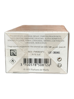 The back of a white cardboard box for Parfums de Marly fragrance, showing product ingredients, a barcode, and lot number LOT 1361061.