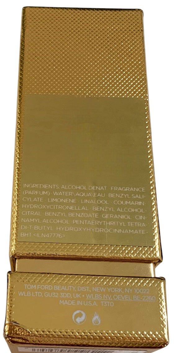 Gold rectangular product packaging with text on a white background