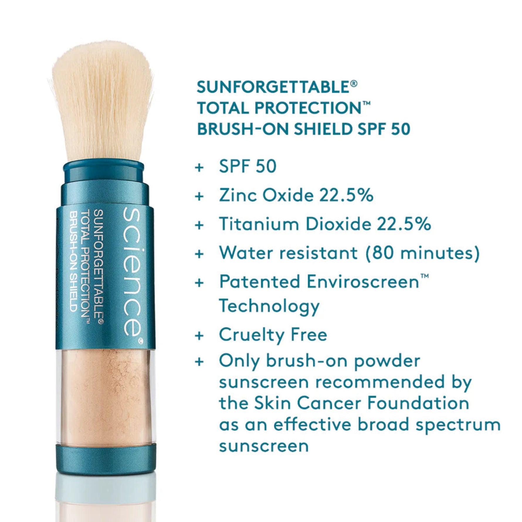 Sunscreen brush with product details on a white background