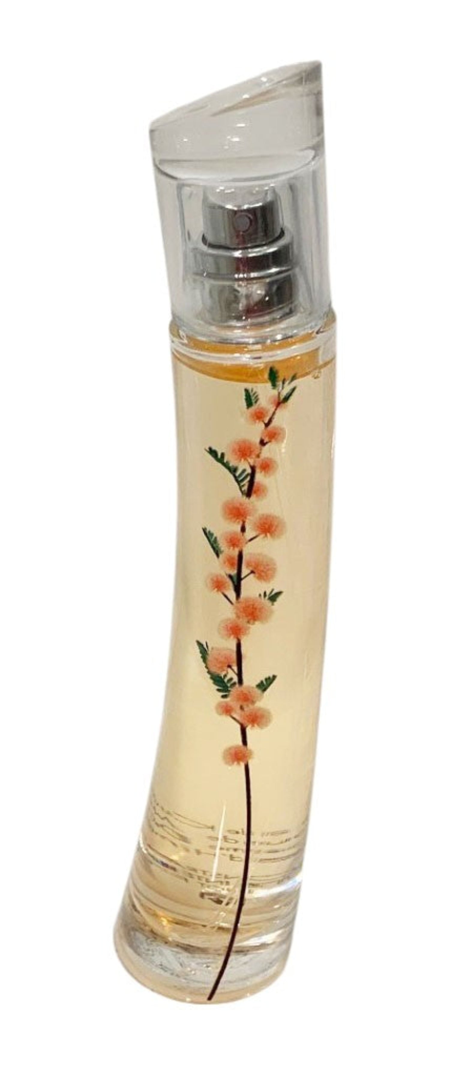 Perfume bottle with floral design on a white background