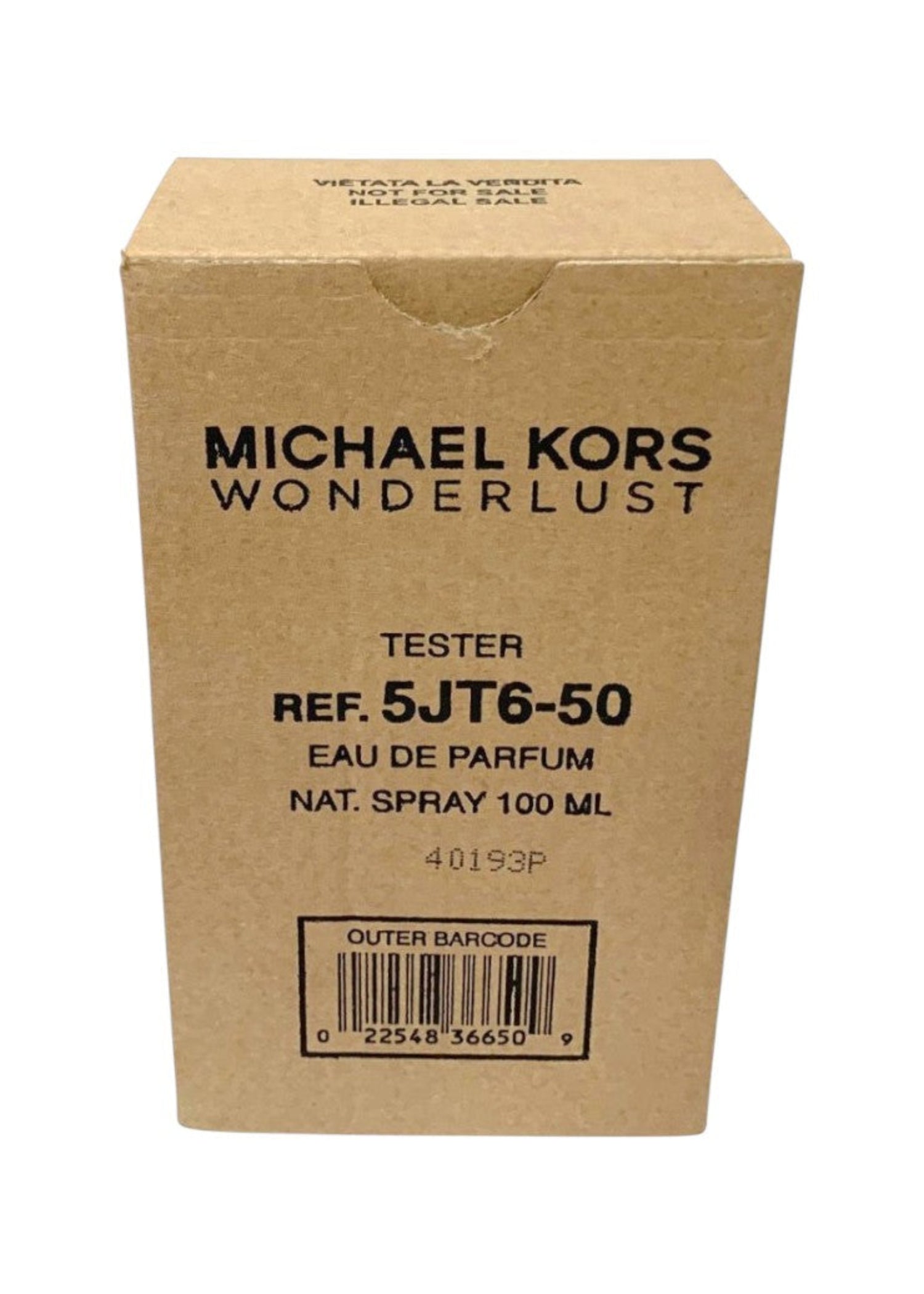 Michael Kors Wonderlust perfume tester packaging on a white background